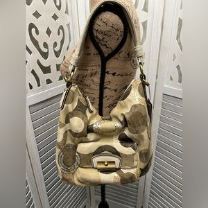 Coach Beige/Gold OP Art Sequins, Canvas and Leather Kristin Hobo FLAWED